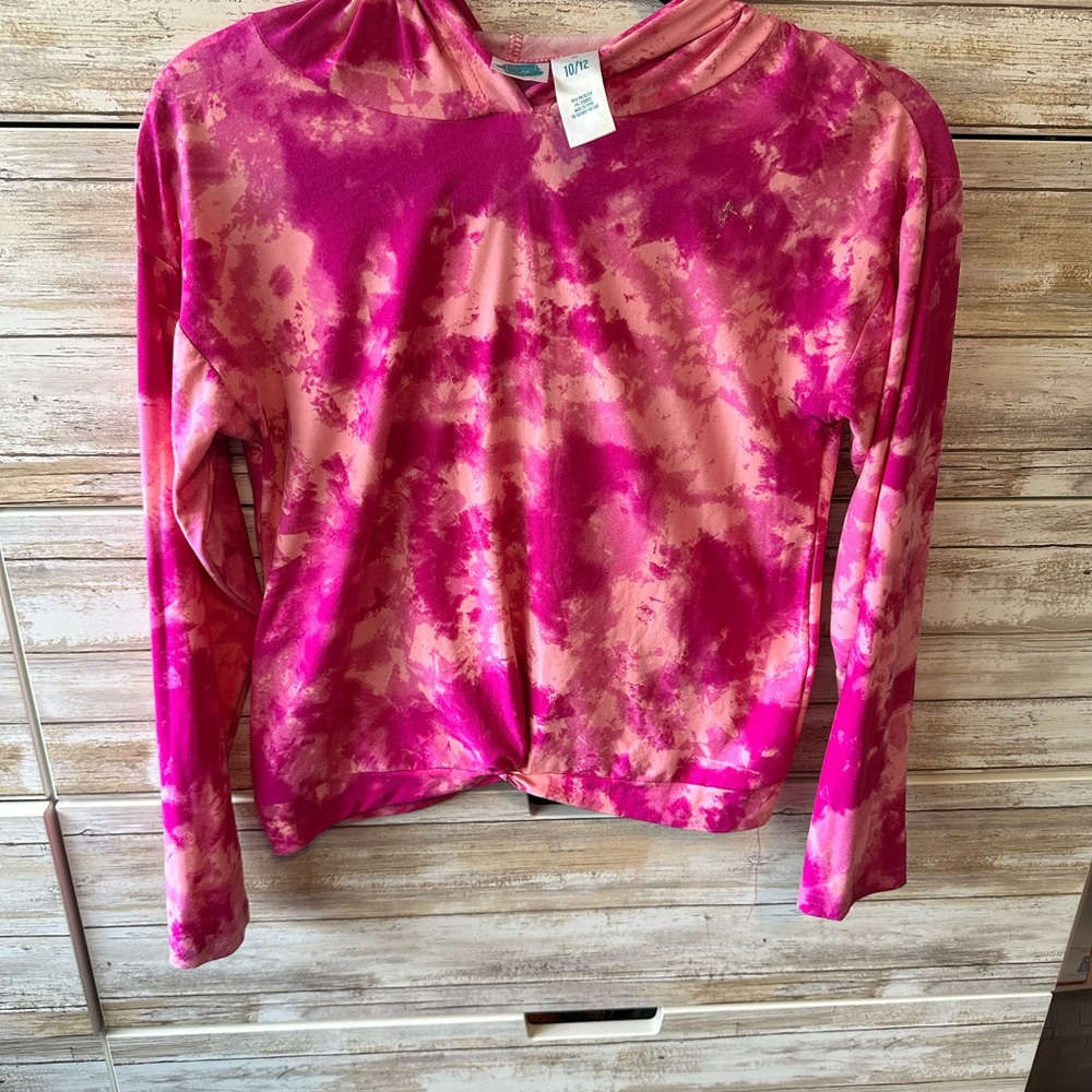 💖 Extremely Me Pink Tie Dye Twist Hem Long Sleeve Top Girls Size 10/12